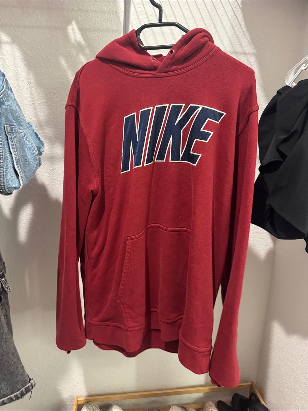 Nike Men's Maroon Pullover Hoodie with Navy Logo